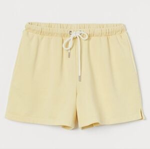 H&M Sweat Shorts Women's  Powder Yellow Cotton Blend Tie Waistband Size XL